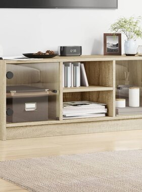 VidaXL Tv-meubel met glazen deuren 102x37x42 cm sonoma eikenkleurig