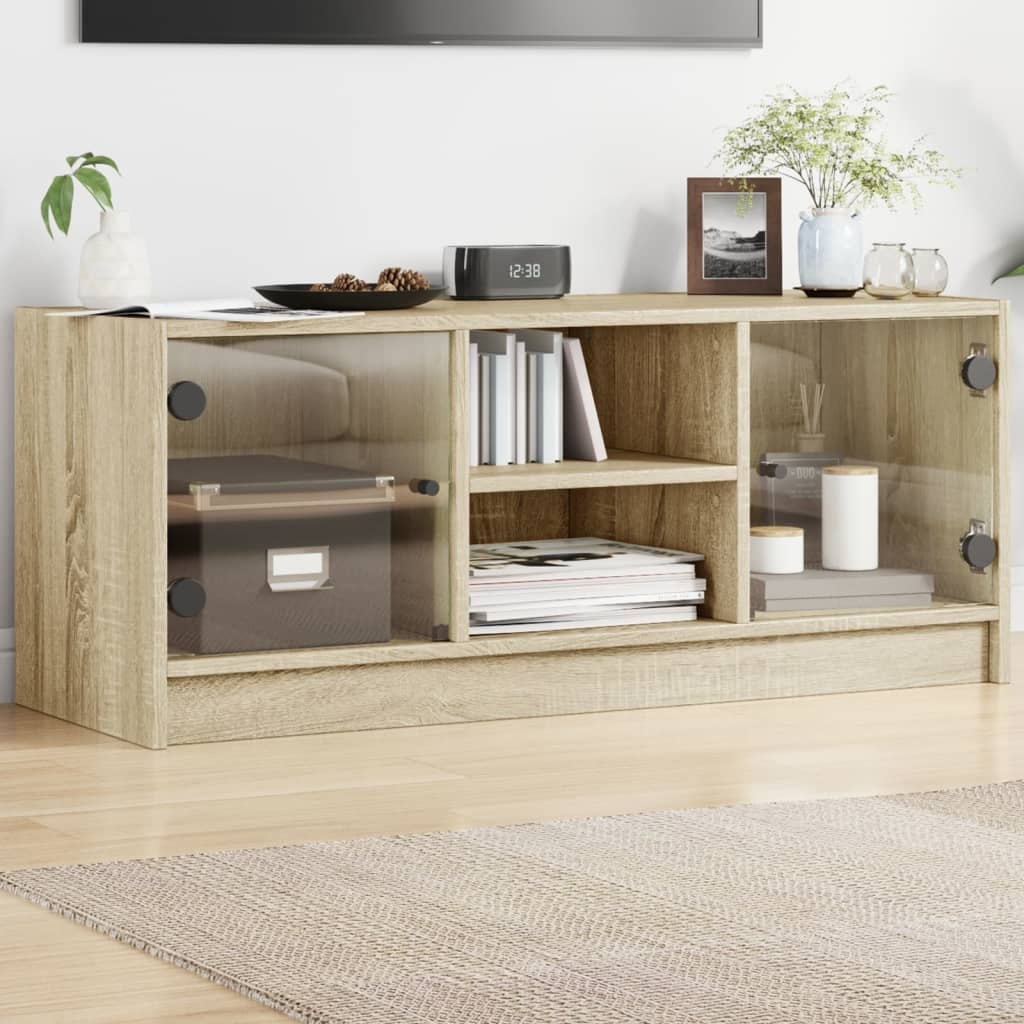 VidaXL Tv-meubel met glazen deuren 102x37x42 cm sonoma eikenkleurig