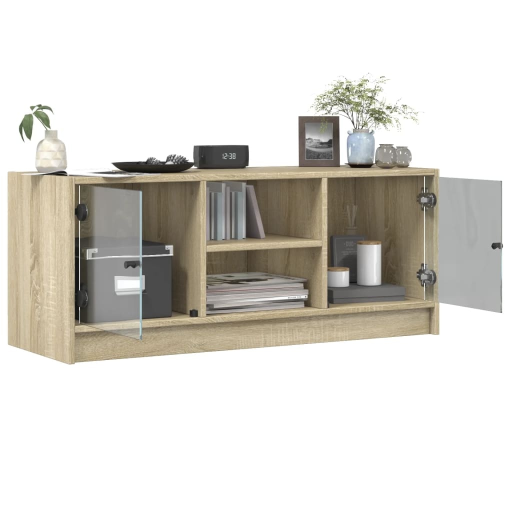 VidaXL Tv-meubel met glazen deuren 102x37x42 cm sonoma eikenkleurig