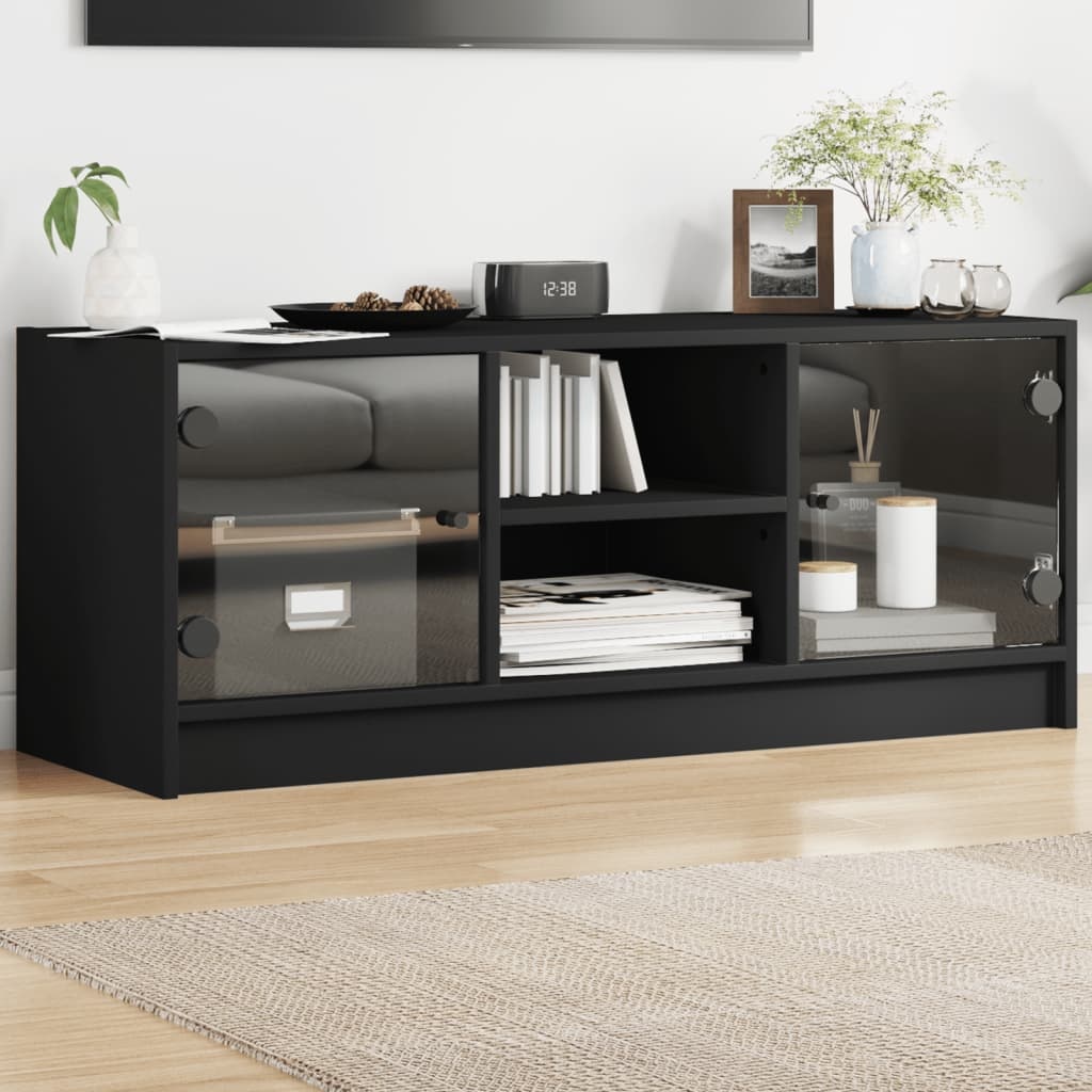 VidaXL Tv-meubel met glazen deuren 102x37x42 cm zwart