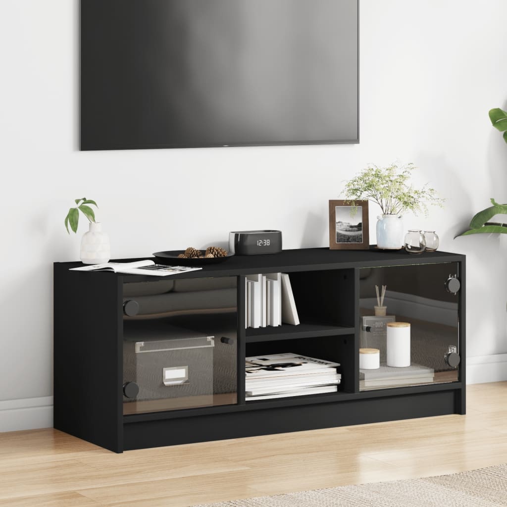 VidaXL Tv-meubel met glazen deuren 102x37x42 cm zwart