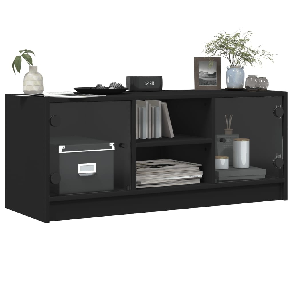 VidaXL Tv-meubel met glazen deuren 102x37x42 cm zwart