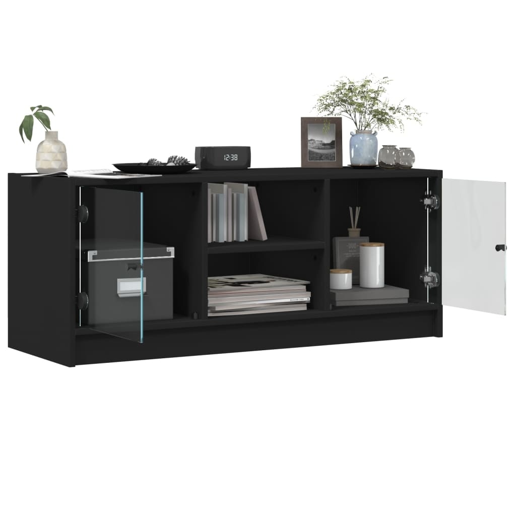 VidaXL Tv-meubel met glazen deuren 102x37x42 cm zwart