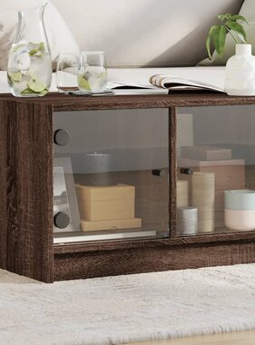 VidaXL Salontafel met glazen deuren 68x50x42 cm bruineikenkleurig