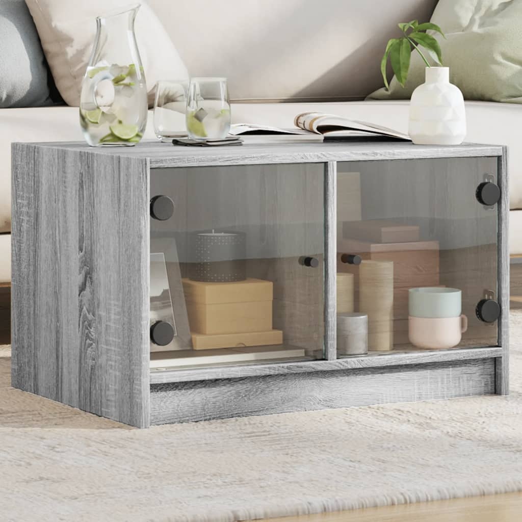 VidaXL Salontafel met glazen deuren 68x50x42 cm grijs sonoma eiken