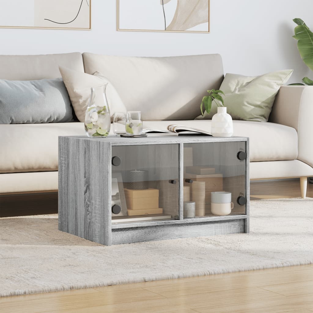 VidaXL Salontafel met glazen deuren 68x50x42 cm grijs sonoma eiken