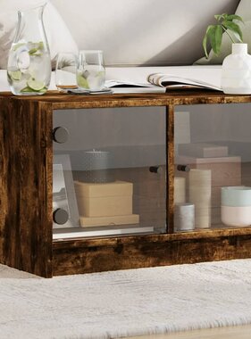 VidaXL Salontafel met glazen deuren 68x50x42 cm gerookt eikenkleurig