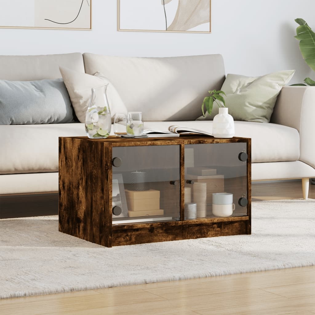 VidaXL Salontafel met glazen deuren 68x50x42 cm gerookt eikenkleurig