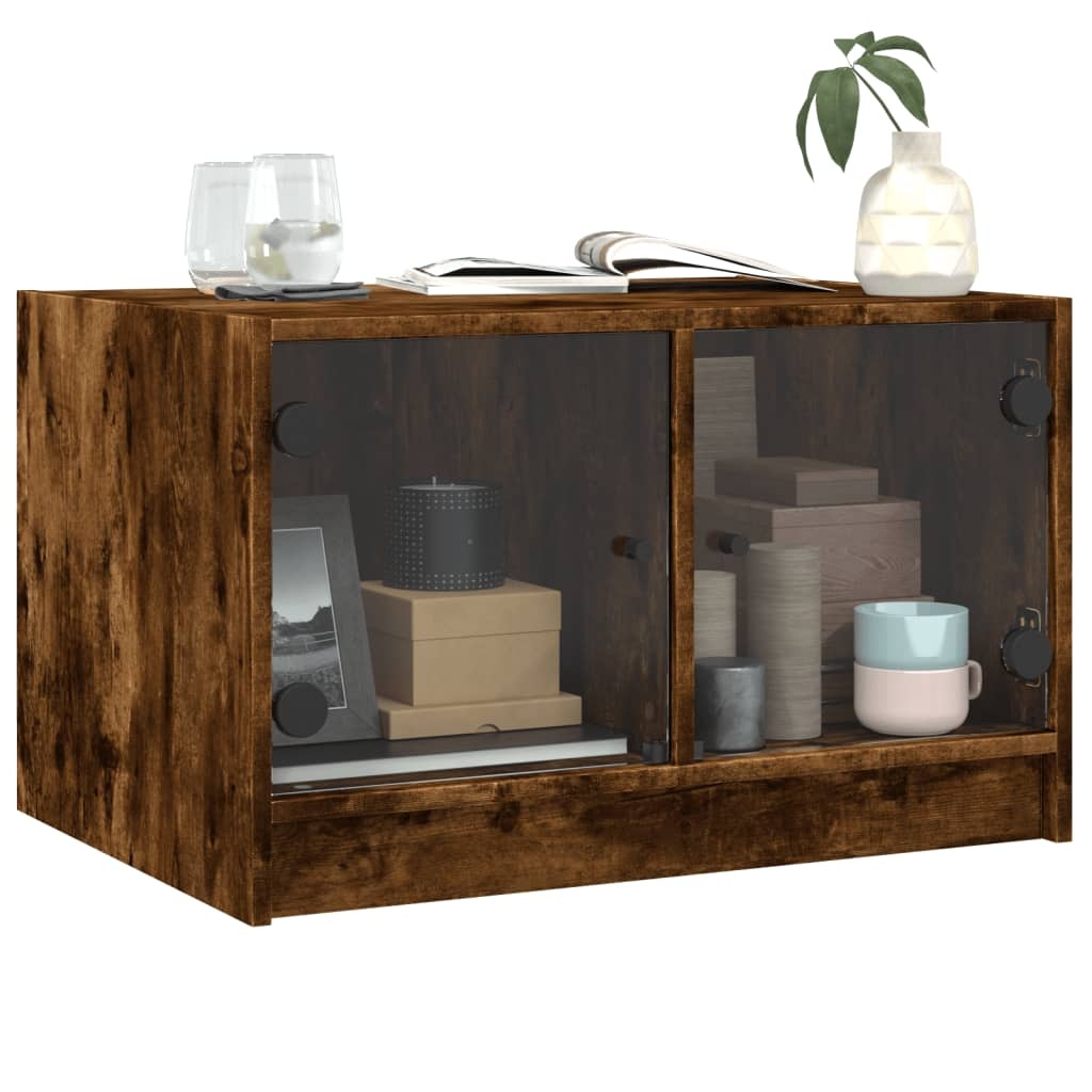 VidaXL Salontafel met glazen deuren 68x50x42 cm gerookt eikenkleurig