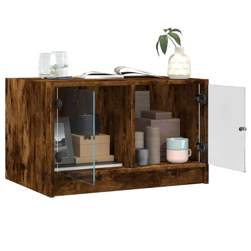 VidaXL Salontafel met glazen deuren 68x50x42 cm gerookt eikenkleurig