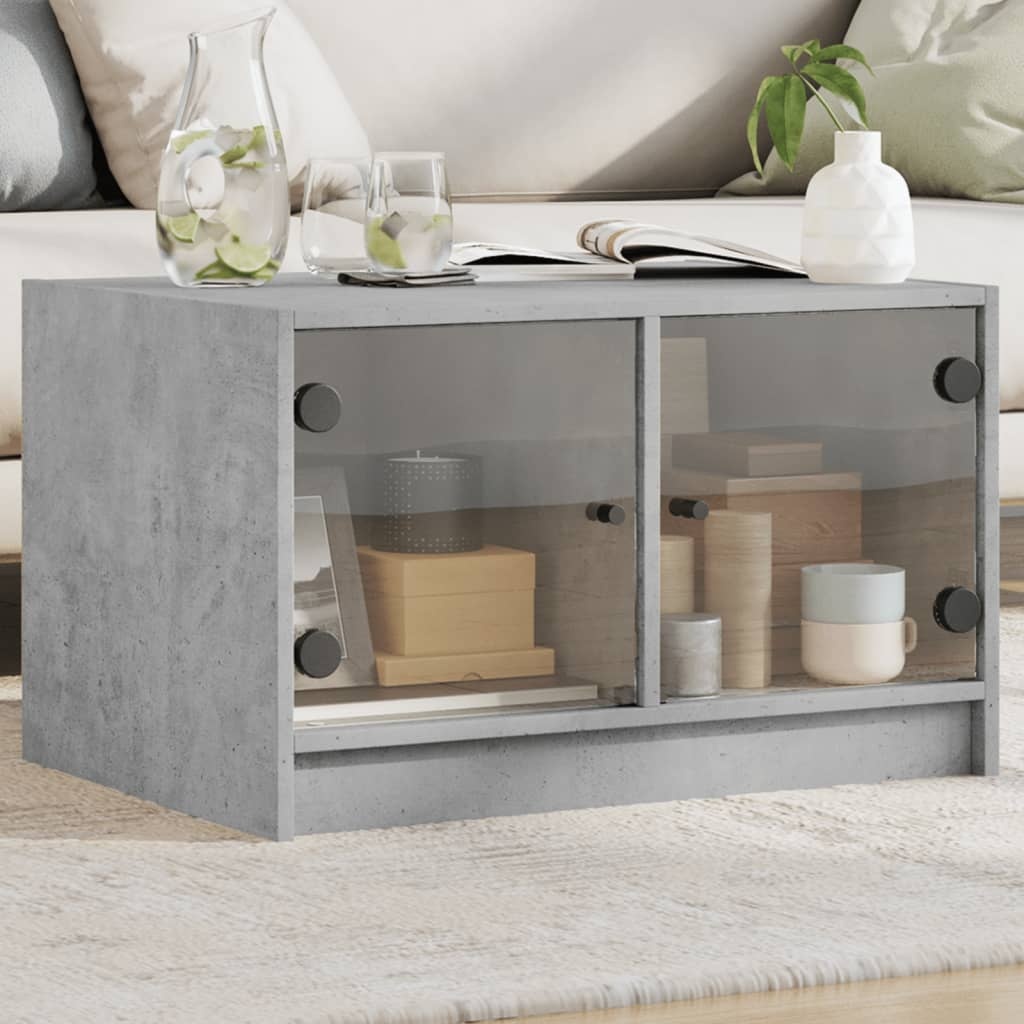 VidaXL Salontafel met glazen deuren 68x50x42 cm betongrijs