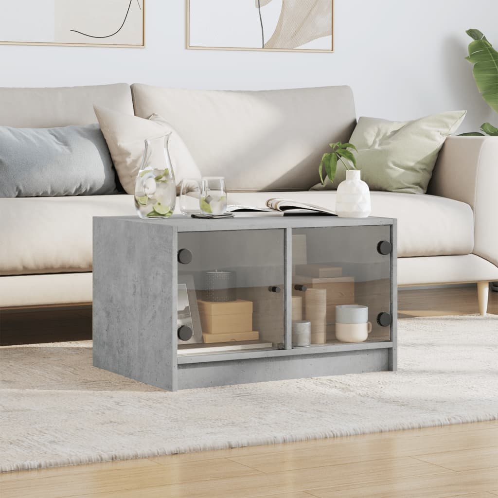 VidaXL Salontafel met glazen deuren 68x50x42 cm betongrijs