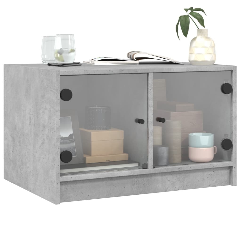 VidaXL Salontafel met glazen deuren 68x50x42 cm betongrijs
