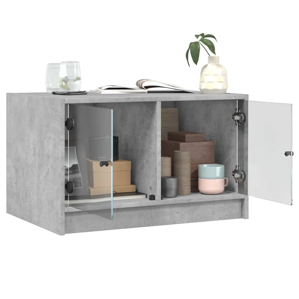 VidaXL Salontafel met glazen deuren 68x50x42 cm betongrijs