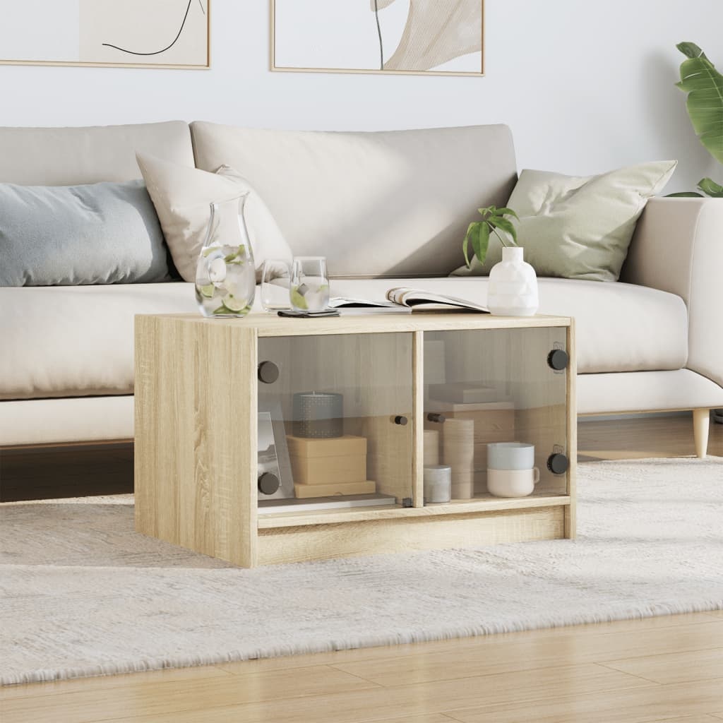 VidaXL Salontafel met glazen deuren 68x50x42 cm sonoma eikenkleurig