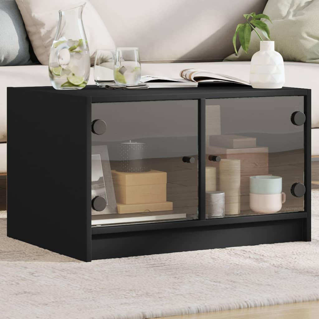 VidaXL Salontafel met glazen deuren 68x50x42 cm zwart