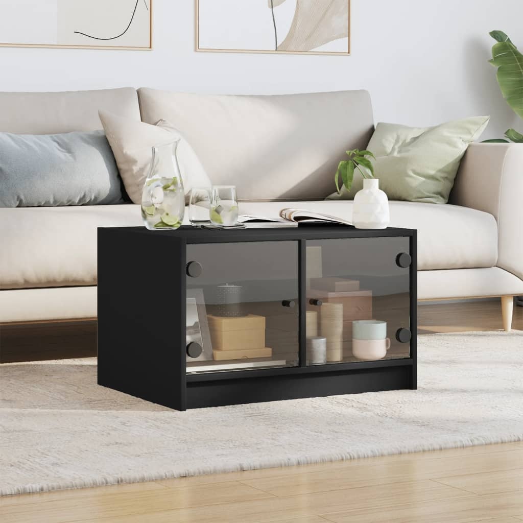 VidaXL Salontafel met glazen deuren 68x50x42 cm zwart
