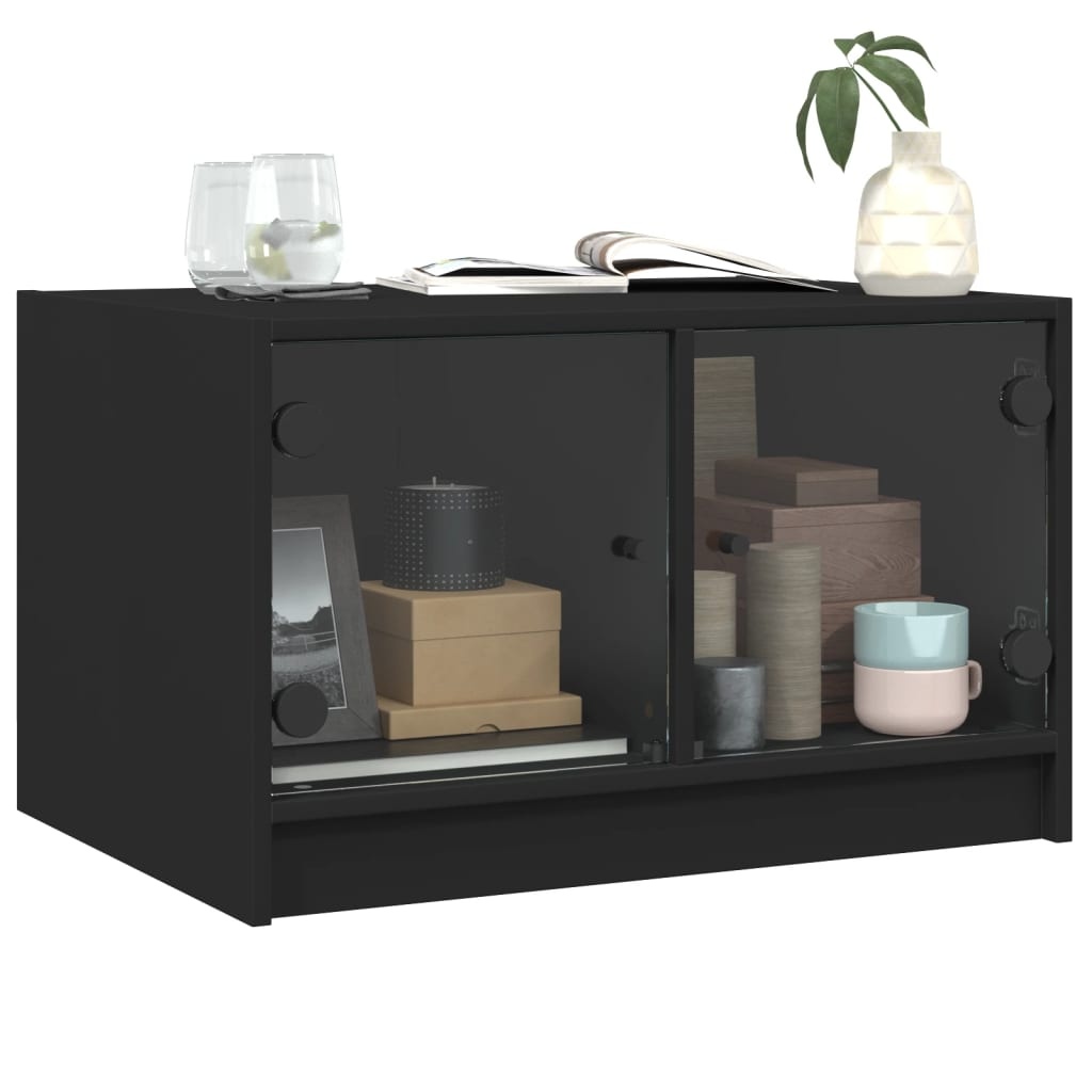 VidaXL Salontafel met glazen deuren 68x50x42 cm zwart