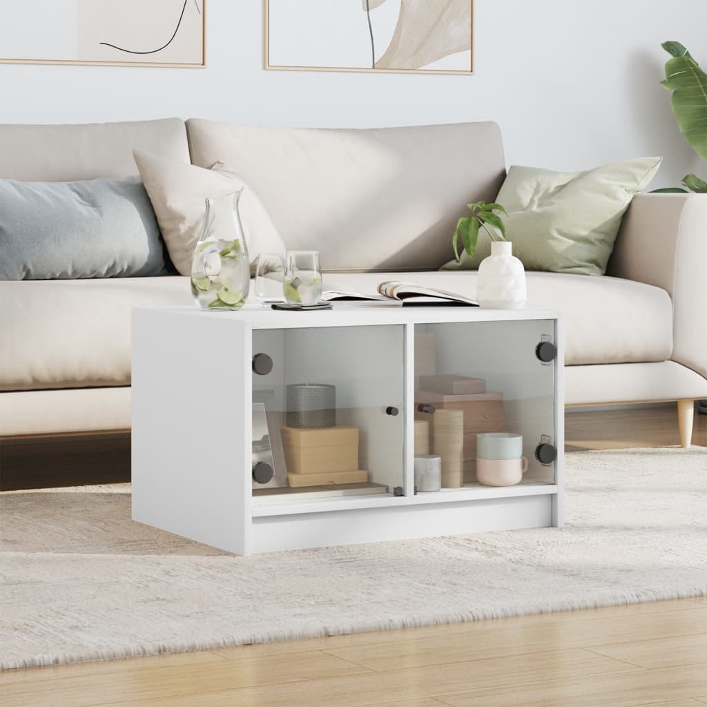 VidaXL Salontafel met glazen deuren 68x50x42 cm wit