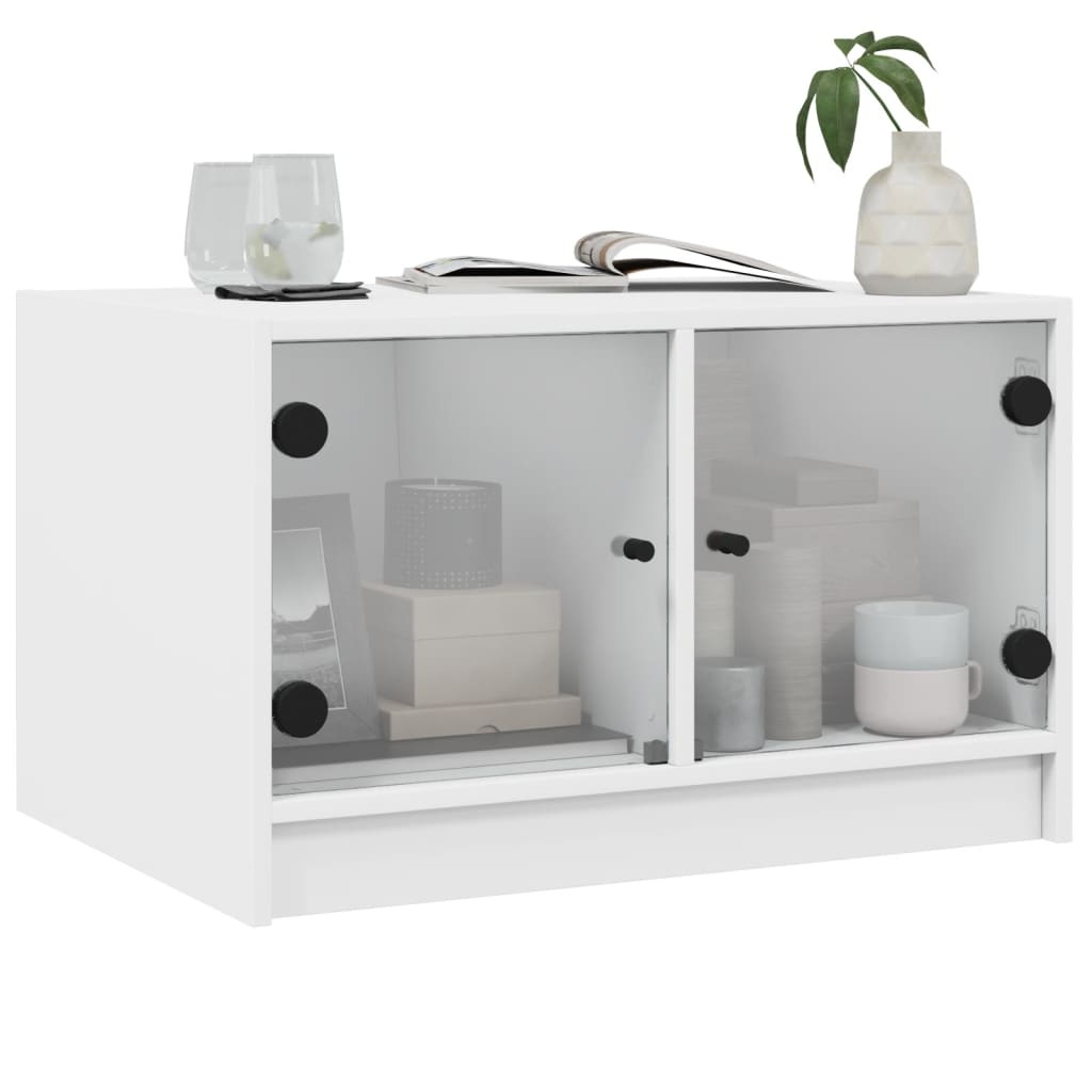 VidaXL Salontafel met glazen deuren 68x50x42 cm wit