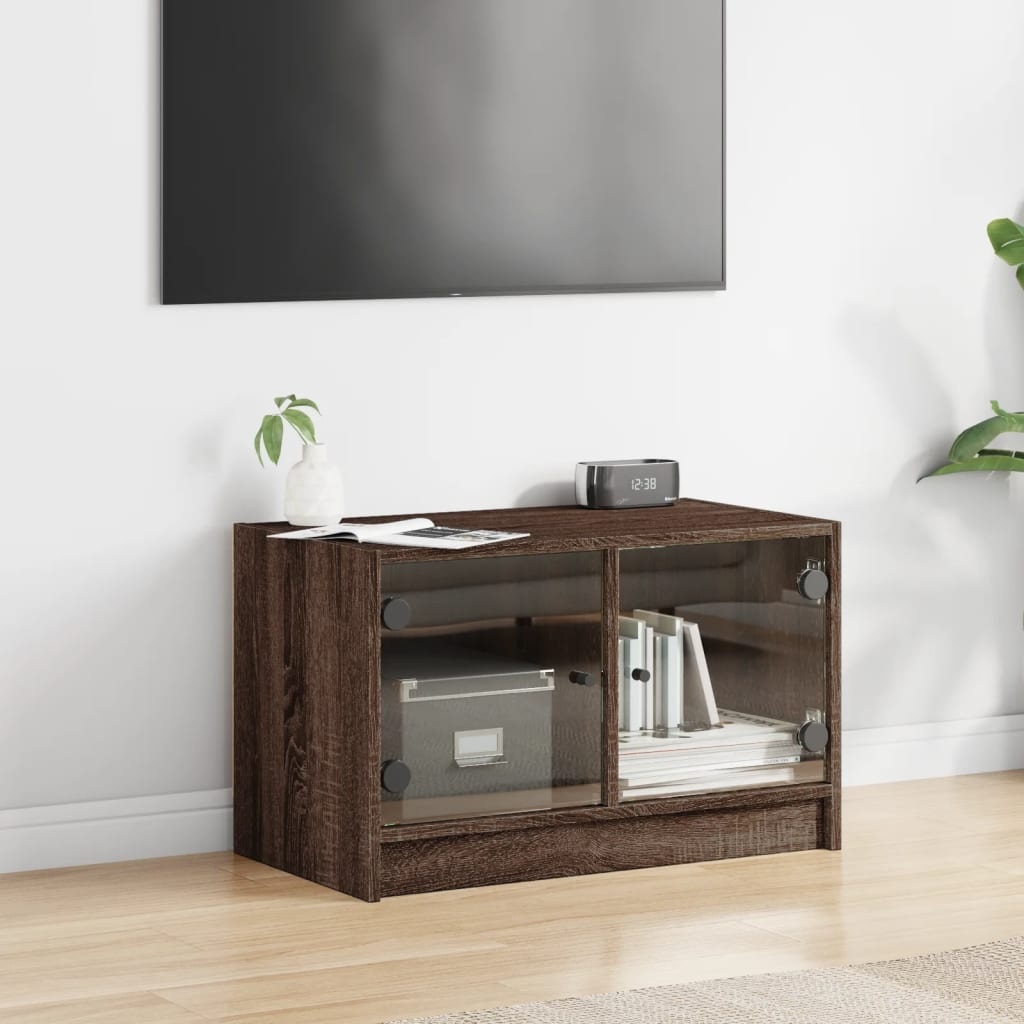VidaXL Tv-meubel met glazen deuren 68x37x42 cm bruineikenkleurig