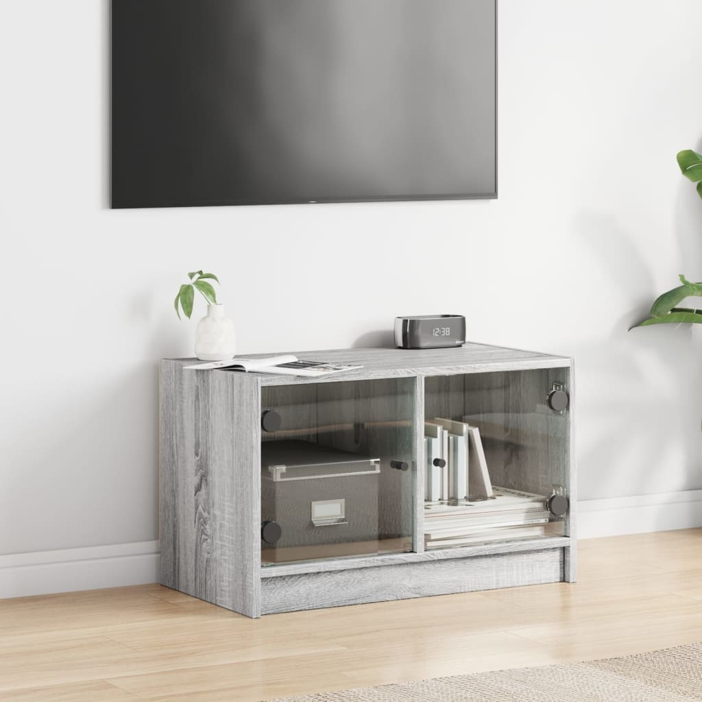 VidaXL Tv-meubel met glazen deuren 68x37x42 cm grijs sonoma eiken