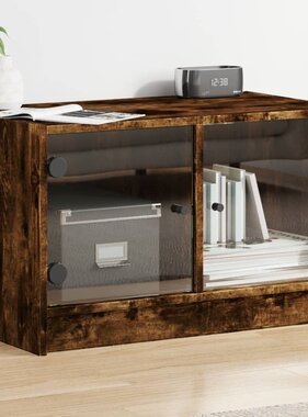VidaXL Tv-meubel met glazen deuren 68x37x42 cm gerookt eikenkleurig