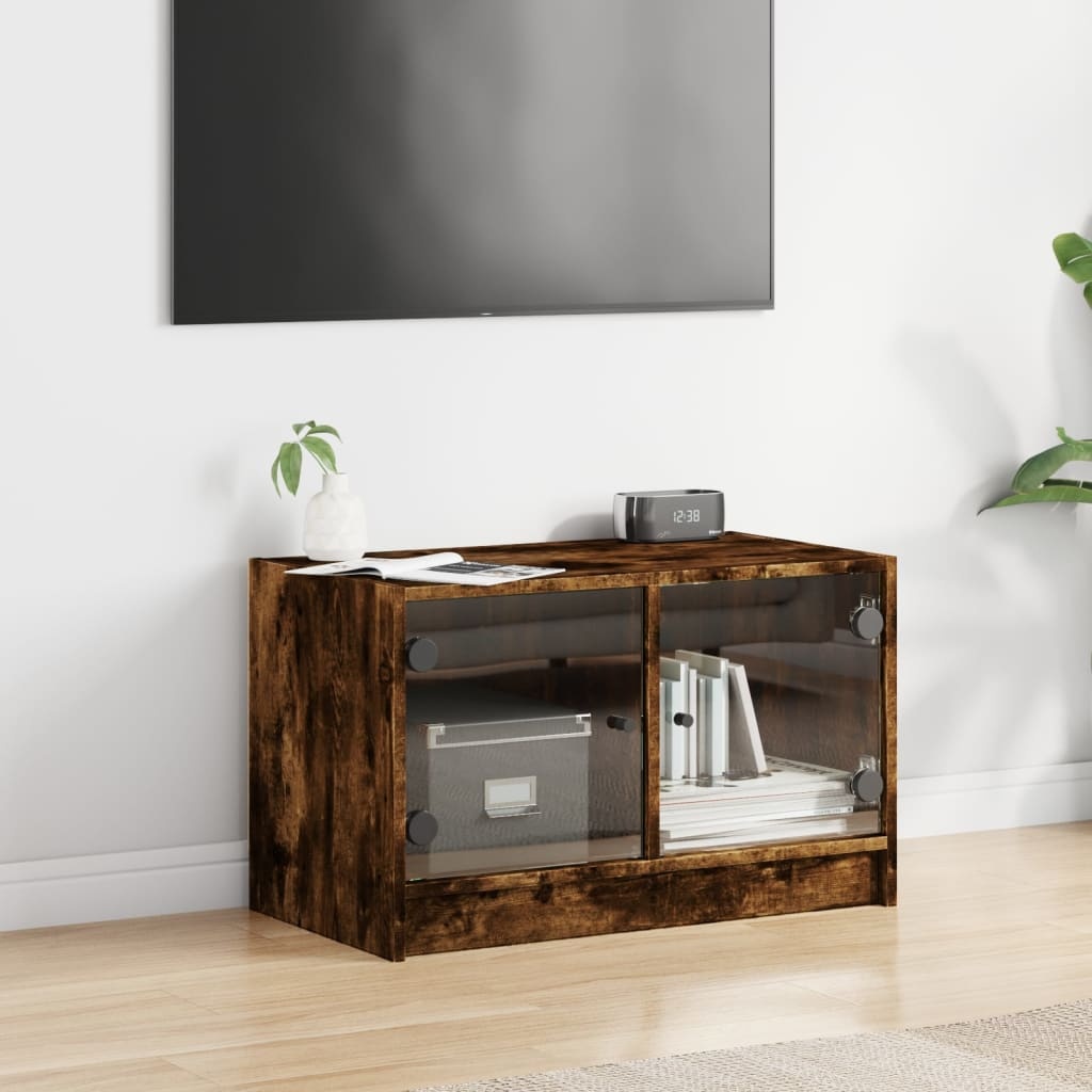 VidaXL Tv-meubel met glazen deuren 68x37x42 cm gerookt eikenkleurig