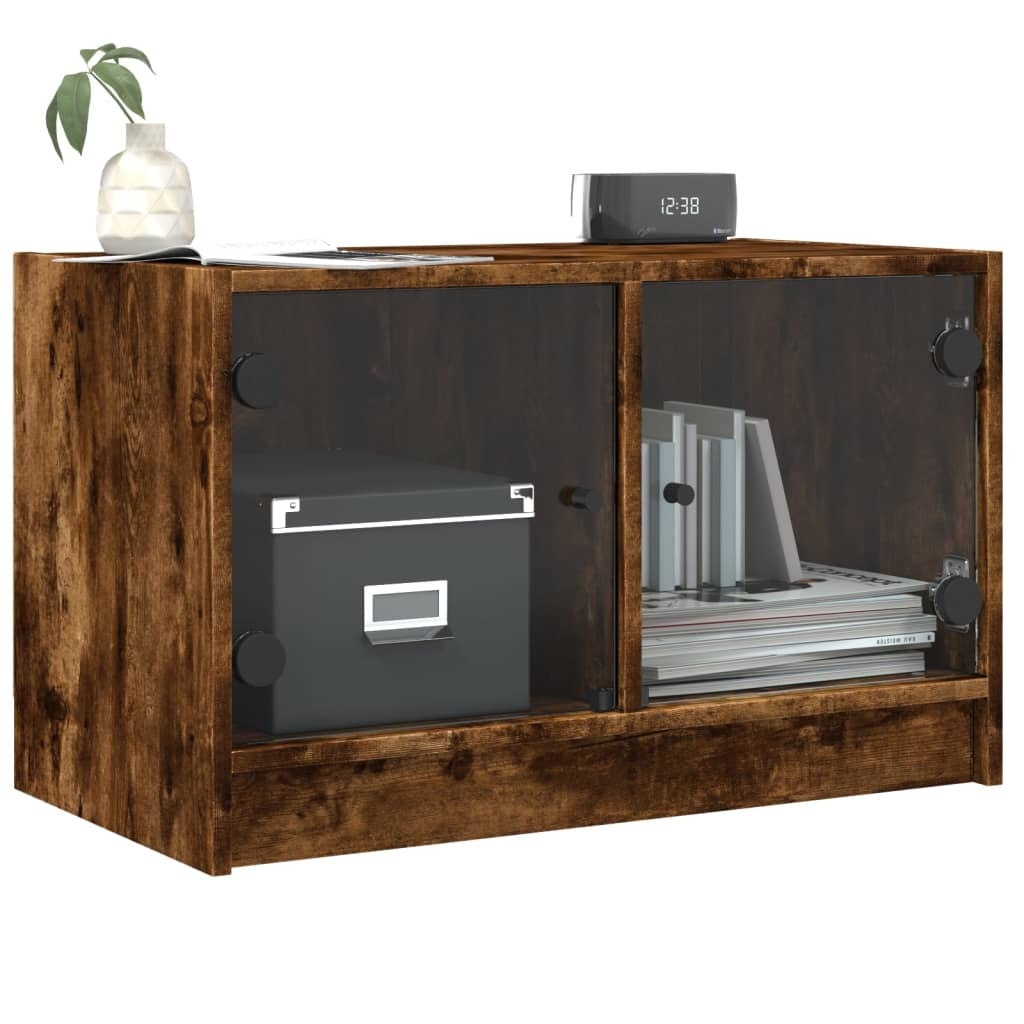 VidaXL Tv-meubel met glazen deuren 68x37x42 cm gerookt eikenkleurig