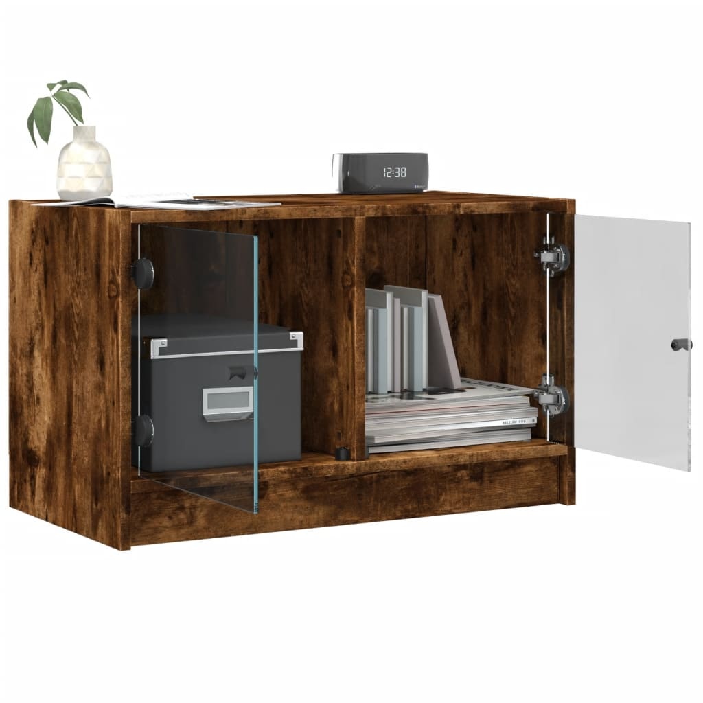 VidaXL Tv-meubel met glazen deuren 68x37x42 cm gerookt eikenkleurig