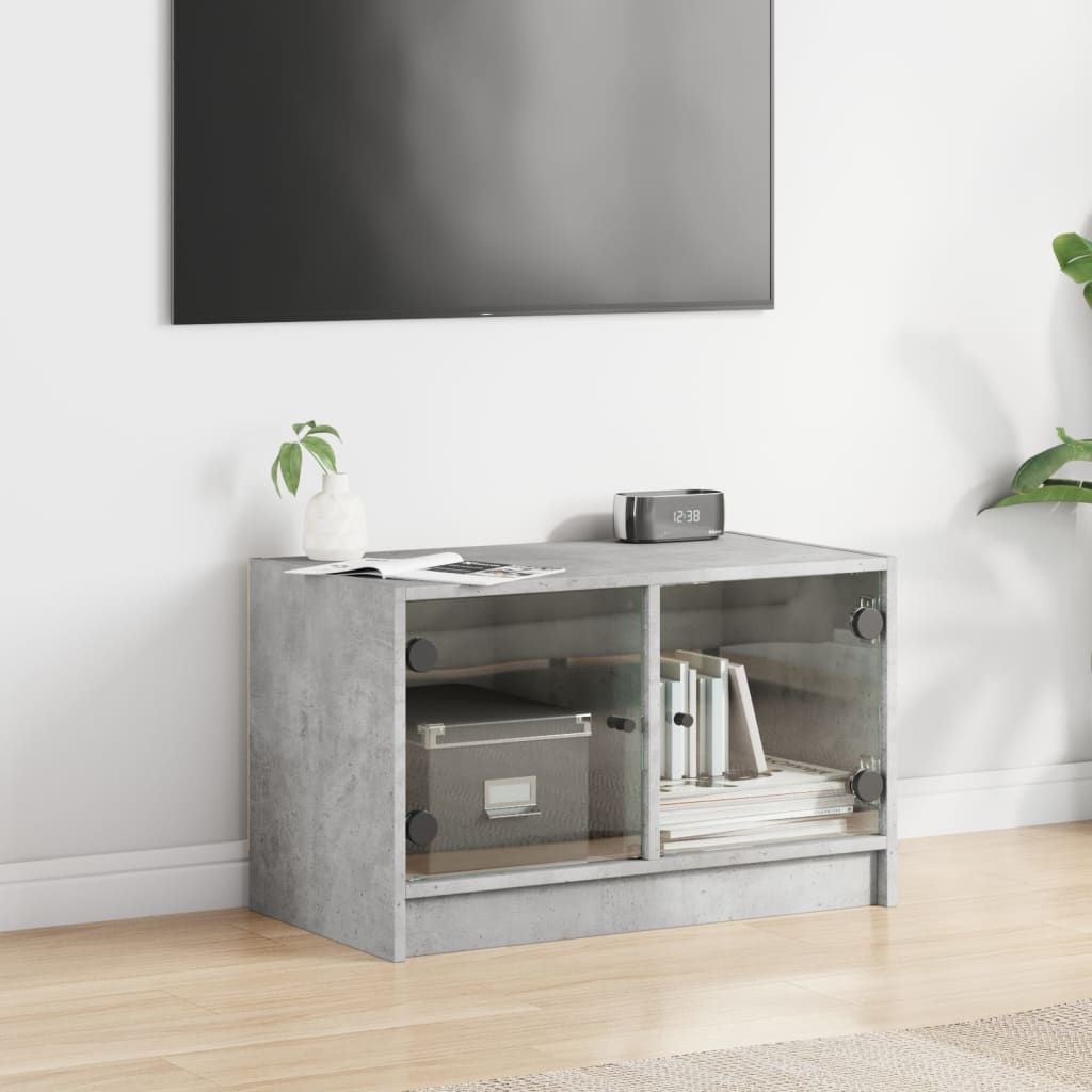 VidaXL Tv-meubel met glazen deuren 68x37x42 cm betongrijs