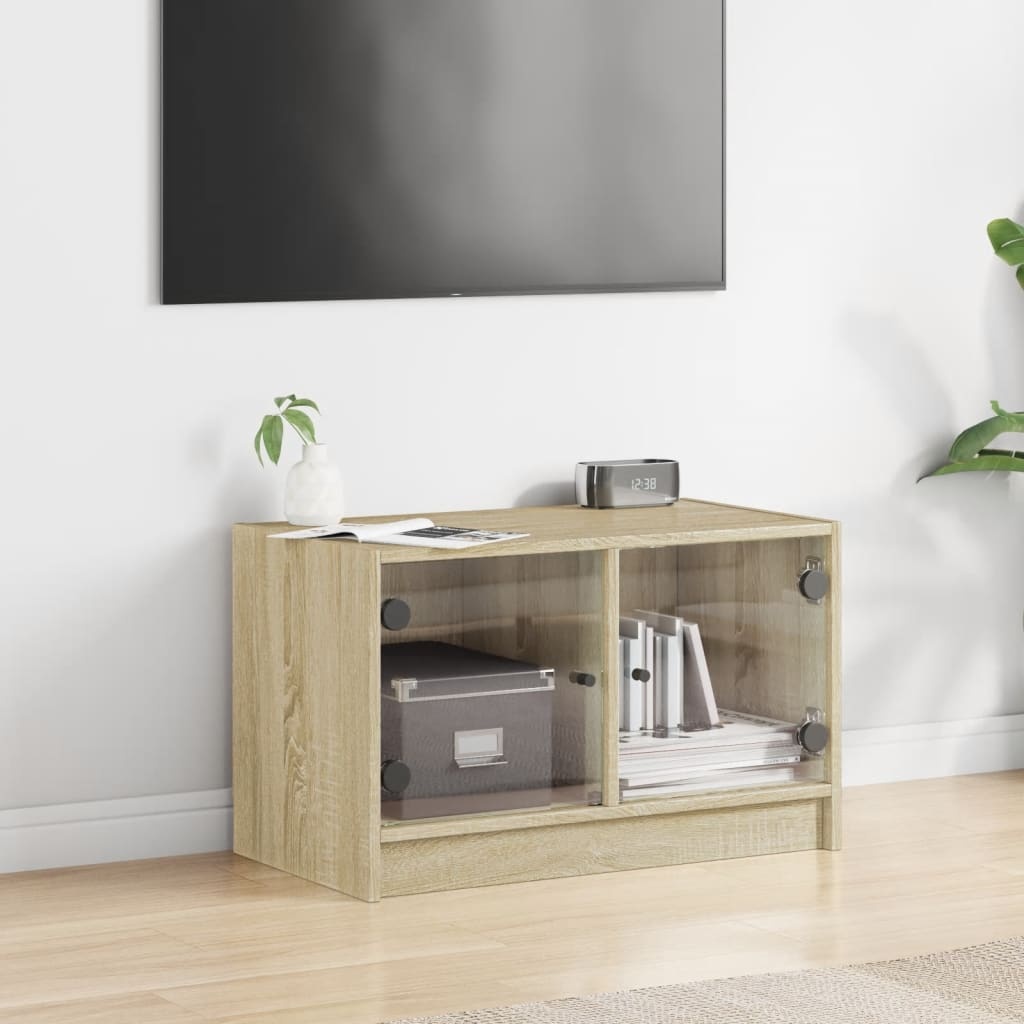 VidaXL Tv-meubel met glazen deuren 68x37x42 cm sonoma eikenkleurig