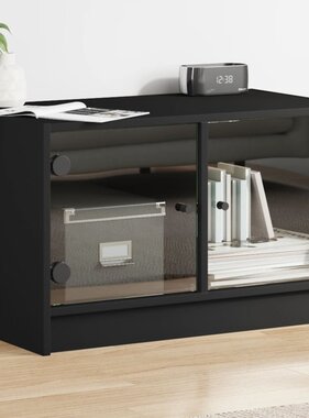 VidaXL Tv-meubel met glazen deuren 68x37x42 cm zwart