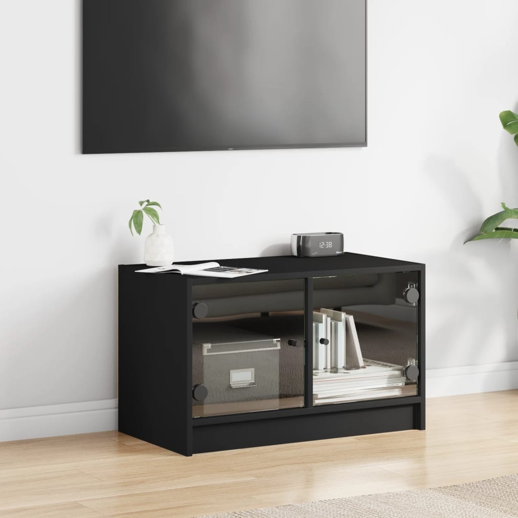 VidaXL Tv-meubel met glazen deuren 68x37x42 cm zwart