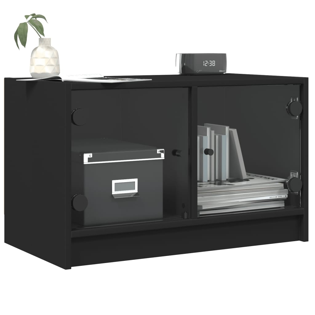 VidaXL Tv-meubel met glazen deuren 68x37x42 cm zwart