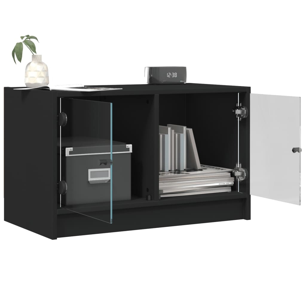 VidaXL Tv-meubel met glazen deuren 68x37x42 cm zwart