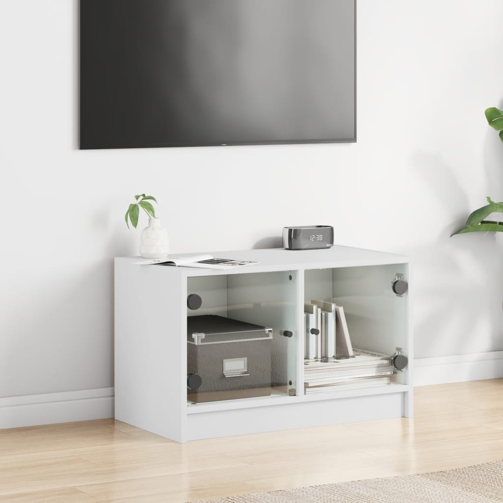 VidaXL Tv-meubel met glazen deuren 68x37x42 cm wit