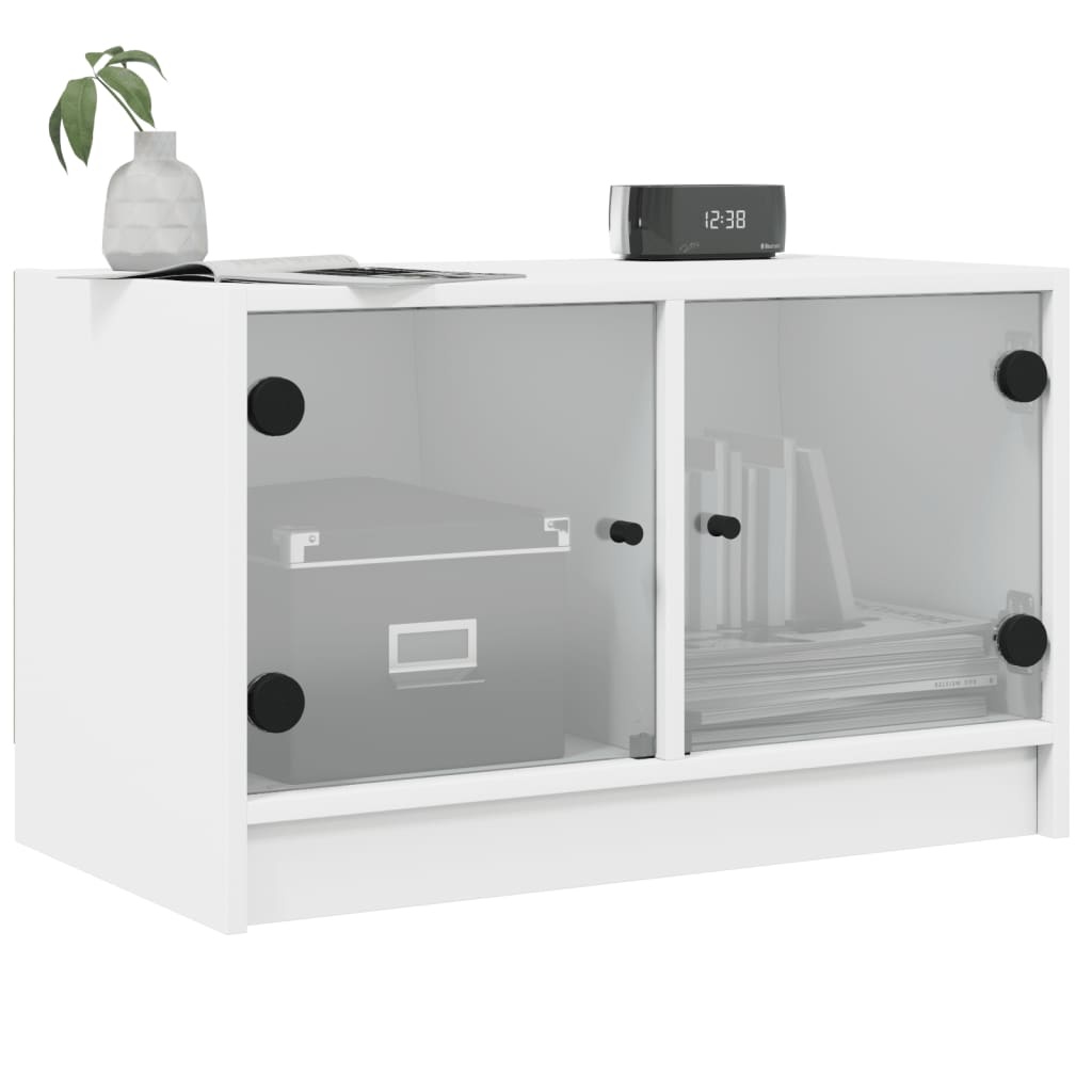 VidaXL Tv-meubel met glazen deuren 68x37x42 cm wit