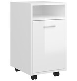 VidaXL Bijzetkast met wielen 33x38x60 cm spaanplaat hoogglans wit