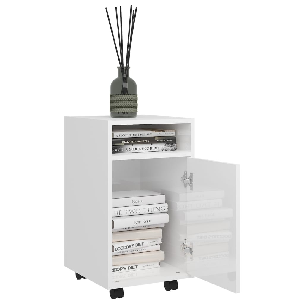 VidaXL Bijzetkast met wielen 33x38x60 cm spaanplaat hoogglans wit
