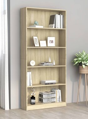 vidaXL Boekenkast met 5 schappen 80x24x175 cm bewerkt hout sonoma eik