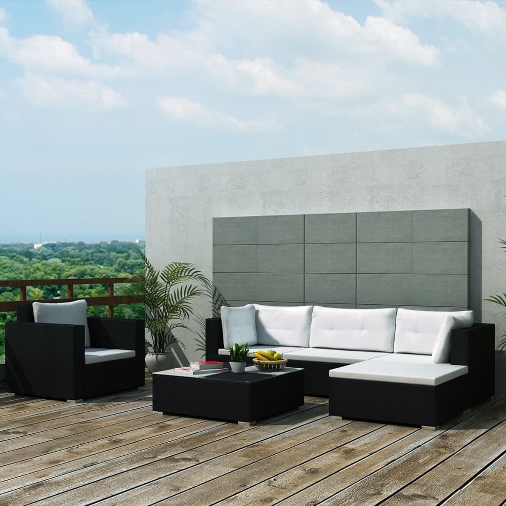 VidaXL 6-delige Loungeset met kussens poly rattan zwart