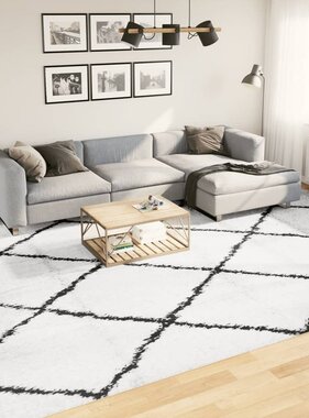 vidaXL Vloerkleed PAMPLONA shaggy hoogpolig 300x400 cm crème en zwart