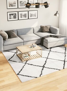 vidaXL Vloerkleed PAMPLONA shaggy hoogpolig 240x240 cm crème en zwart