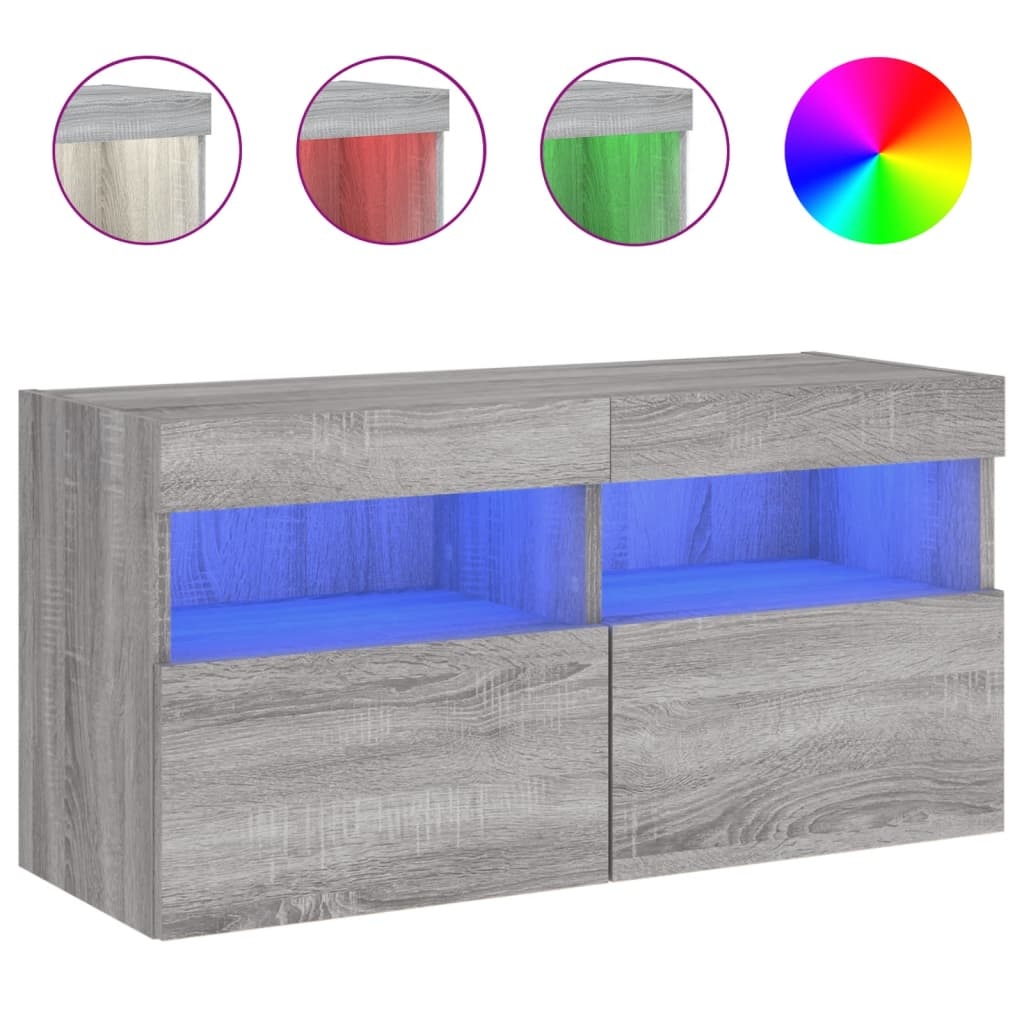 VidaXL Tv-wandmeubel met LED-verlichting 80x30x40 cm grijs sonoma