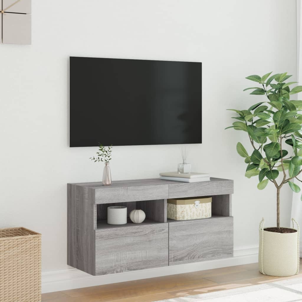 VidaXL Tv-wandmeubel met LED-verlichting 80x30x40 cm grijs sonoma