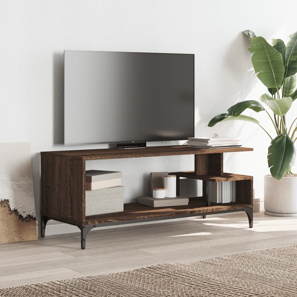 VidaXL Tv-meubel 102x40x41 cm hout en gepoedercoat staal bruineiken