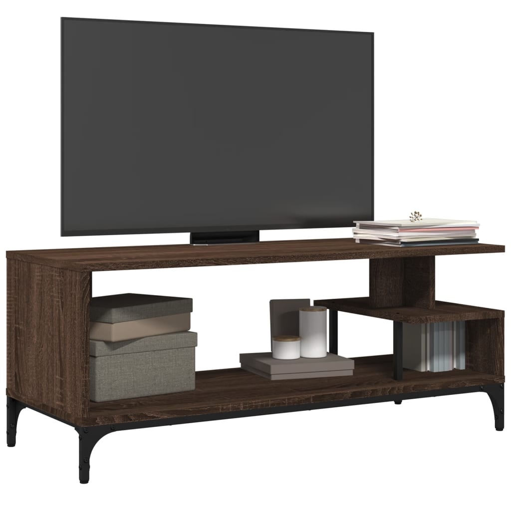VidaXL Tv-meubel 102x40x41 cm hout en gepoedercoat staal bruineiken