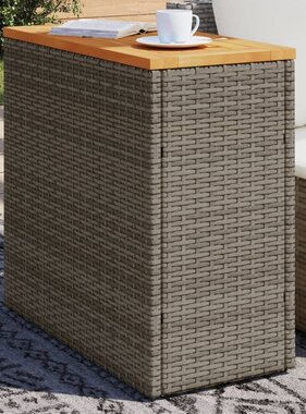 vidaXL Tuinbijzettafel met houten blad 58x27,5x55 cm poly rattan grijs