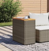 vidaXL Tuinbijzettafel met houten blad 58x27,5x55 cm poly rattan grijs